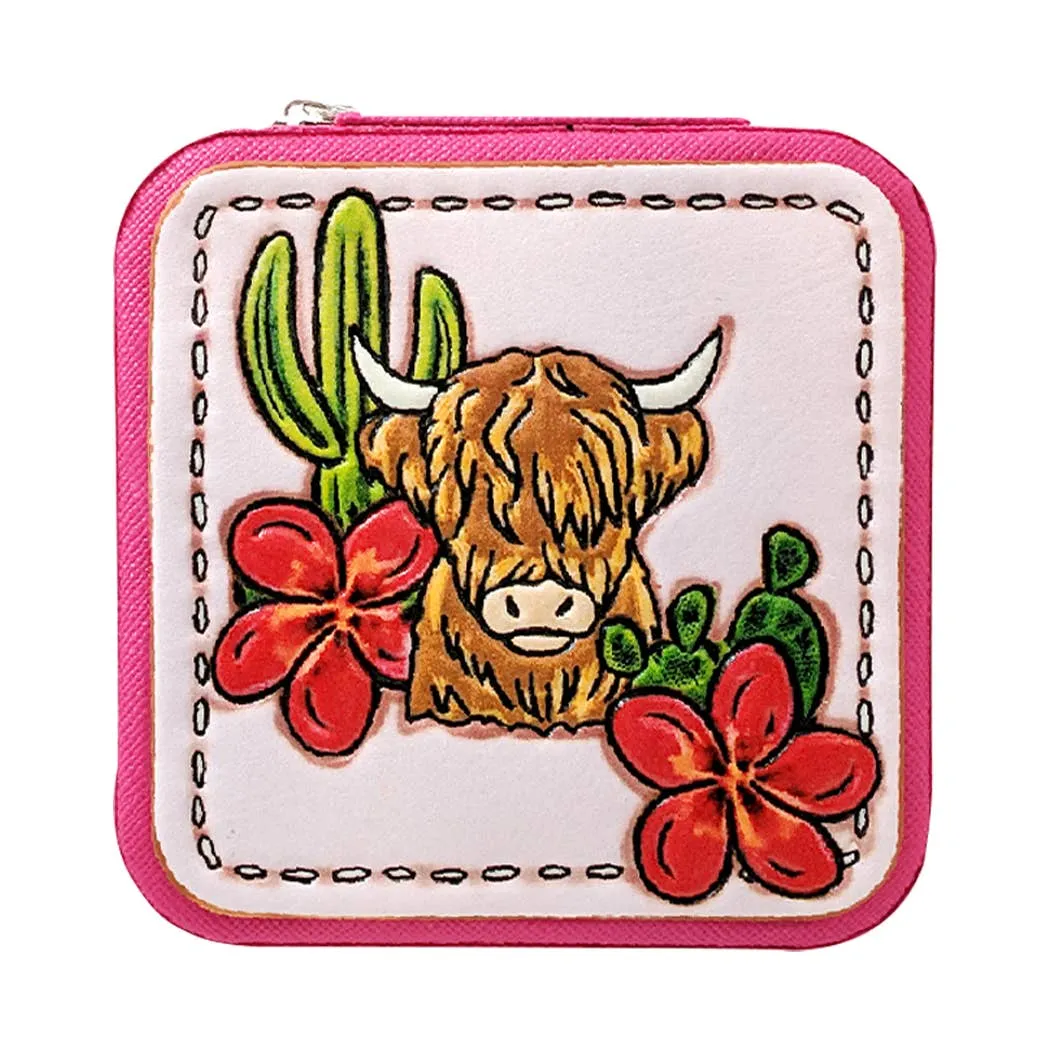 Western Theme Printed Squared Leather Jewelry Box