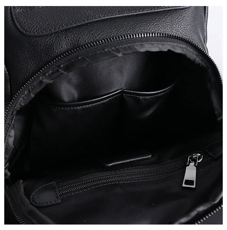 Womens Leather&Nylon Backpack Black Travel Backpack Bag Black Classic School Rucksack for Ladies