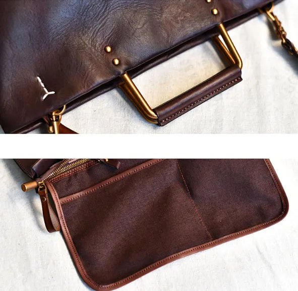 YAAGLE Brief Metal Handles Genuine Leather Handbag YG54