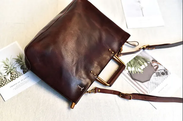 YAAGLE Brief Metal Handles Genuine Leather Handbag YG54