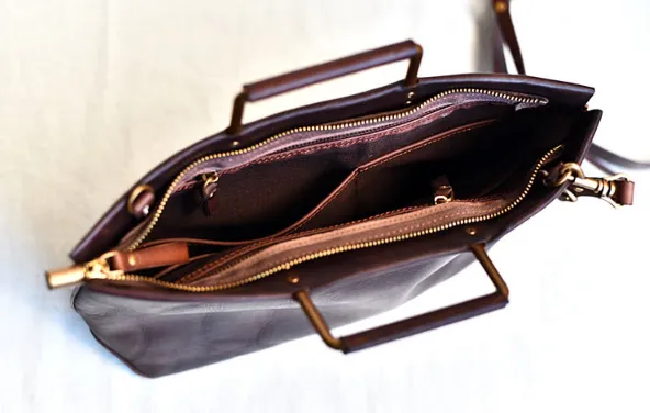 YAAGLE Brief Metal Handles Genuine Leather Handbag YG54