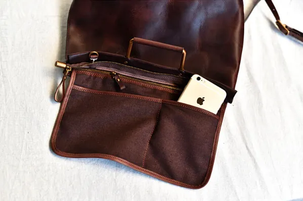 YAAGLE Brief Metal Handles Genuine Leather Handbag YG54