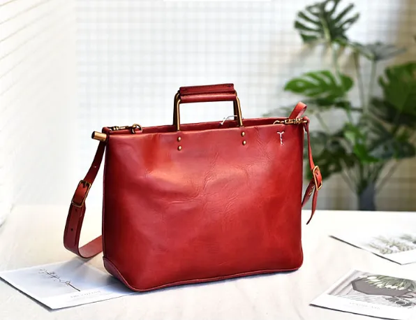 YAAGLE Brief Metal Handles Genuine Leather Handbag YG54