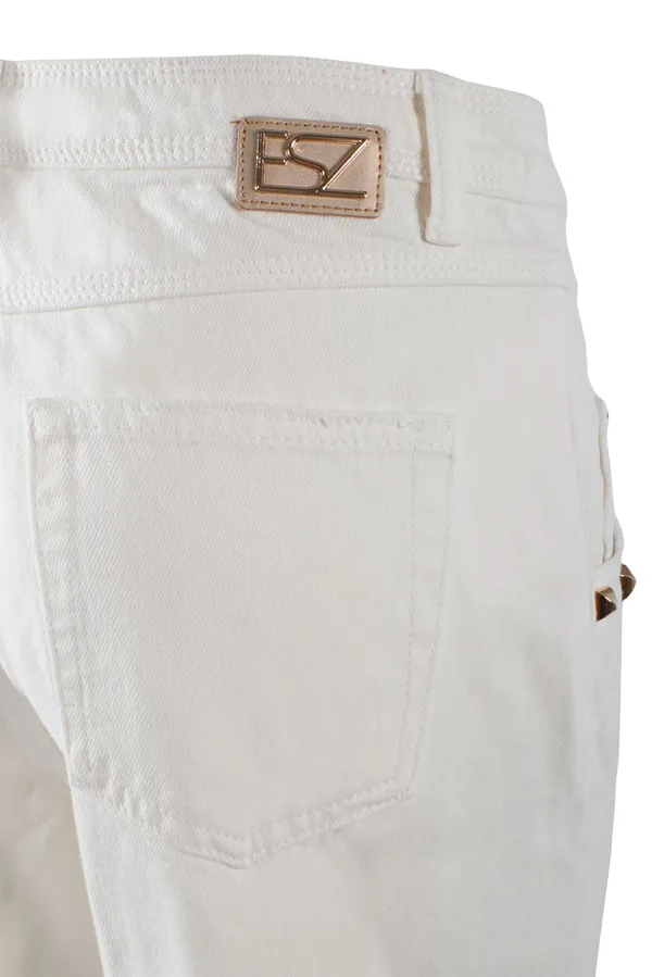 Yes Zee Pantalone 5 tasche da donna con baschina P331-WQ00-0107 bianco