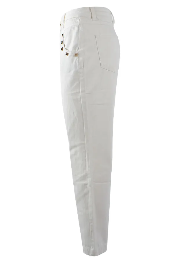 Yes Zee Pantalone 5 tasche da donna con baschina P331-WQ00-0107 bianco